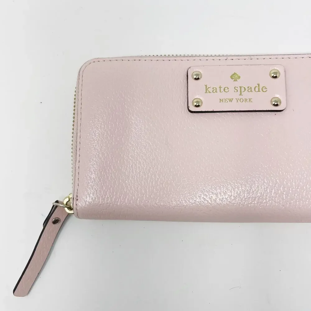 Kate Spade Light Pink Neda Wellesley Leather Wallet Zip Top Closure Zip Pockets